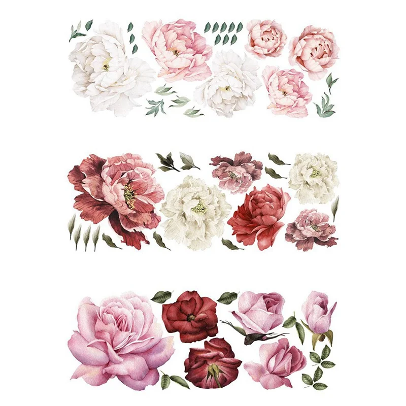 

Flowers Wall Sticker Peony Rose Waterproof PVC Wall Decal For Sofa Background Living Room Bedroom Home Decor Wall Sticker Mural