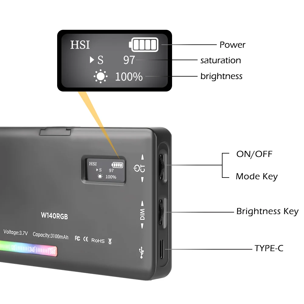 SH W140 RGB светильник 2500-9000K 3100mAh с диффузором эффект Vlog заполнясветильник фотография
