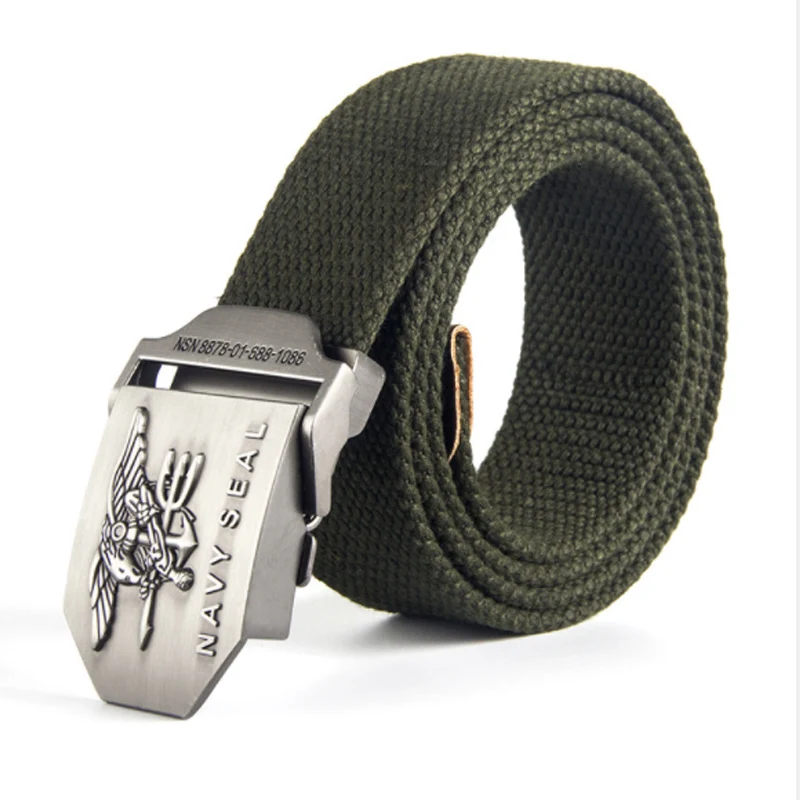 Aoluolan Men Canvas Belts Metal Buckle Casual Solid Army Military Belt Outdoor Tactical Top quality 3.8 cm