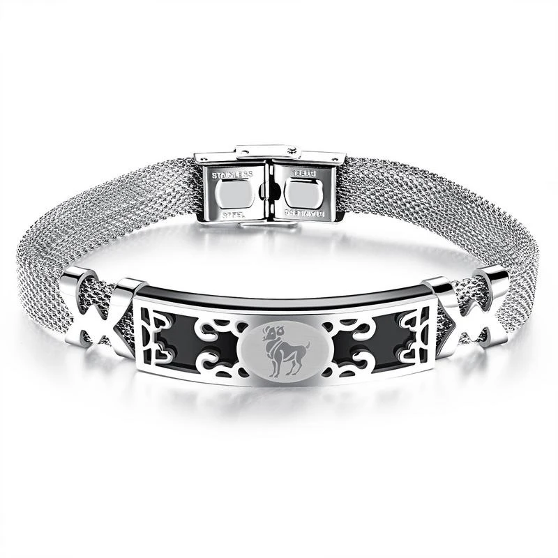 12 созвездий мужской браслет серебряный цвет полые браслеты Браслеты Мода