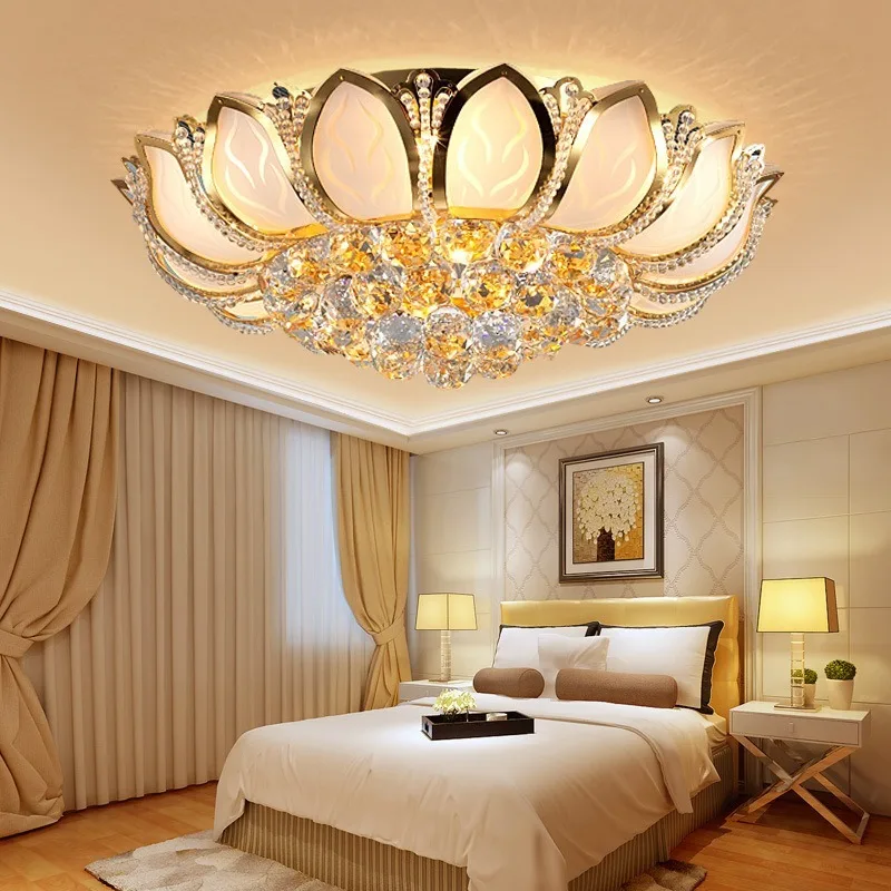 

Современный потолочный светильник в форме цветка лотоса со стеклянным абажуром, Золотая потолочная лампа для гостиной, спальни, lamparas de techo, ...