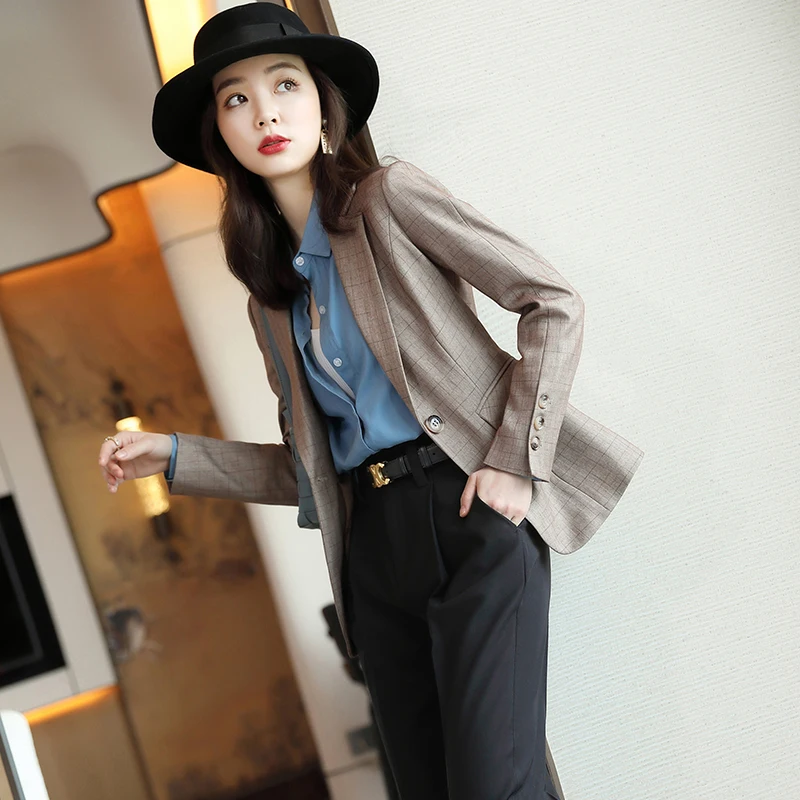 Korean autumn sports jacket women's oversized clothing Plaid sports jacket office women's jacket spring oversized clothing