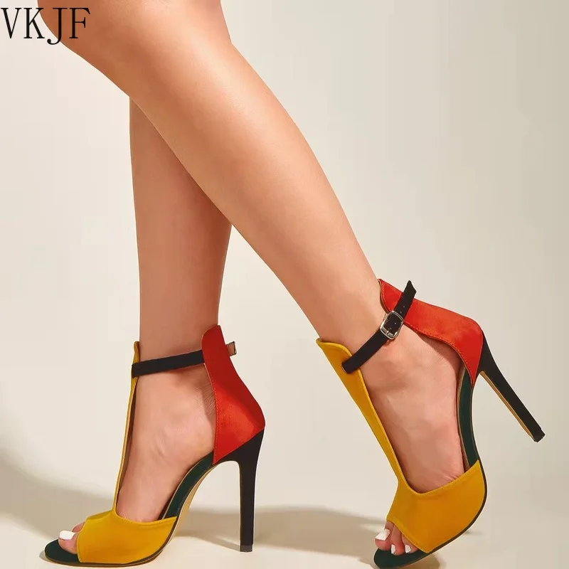 

Женские сандалии-гладиаторы на высоком каблуке, желтые босоножки с ремешком на щиколотке и пряжкой, обувь для зачистки, Новинка лета 2022