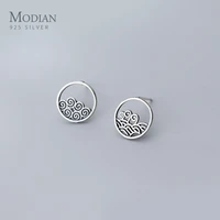 modian vintage mountain sea asymmetry ear pin for women 925 sterling silver geometric round stud earring fine jewelry 2020 new