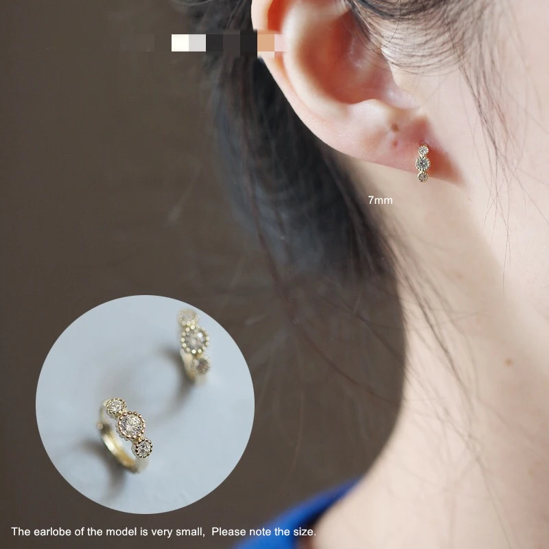 Простые Модные серьги из чистого золота 9 к с цирконием круглые пряжкой для ушей