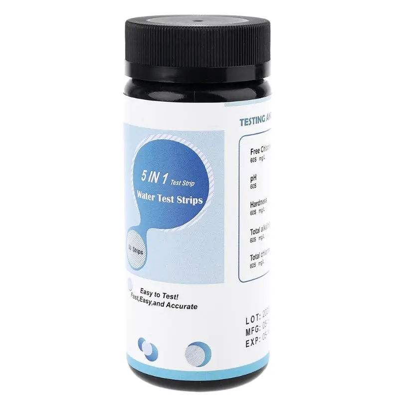 

50 Strips 5 in 1 Water Test Strips pH Chlorine Hardness Alkalinity Test for Pool Aquarium Water Quality Test Paper