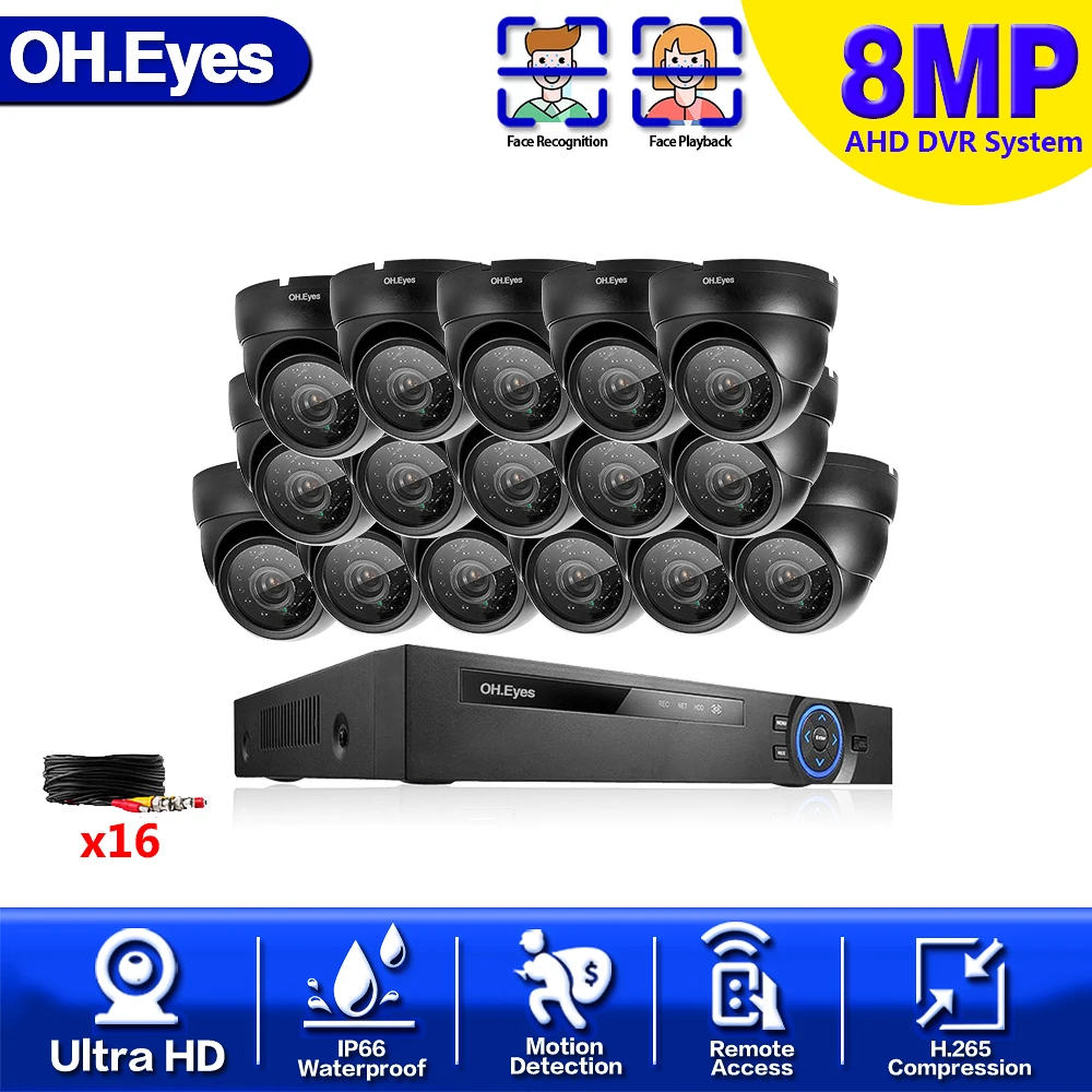 

4K 16CH AHD DVR CCTV System 8MP IR Night Vision In/Outdoor Waterproof Camera 16CH 5IN1 DVR Kit Remote View Motion Detection