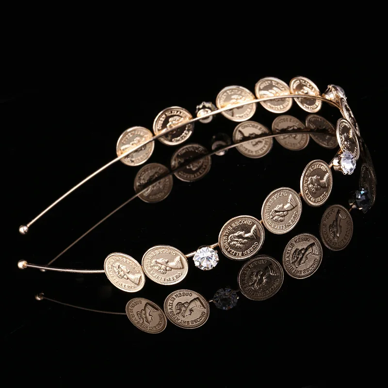 Повязка для волос в стиле барокко женская сплав с монетами и кристаллами