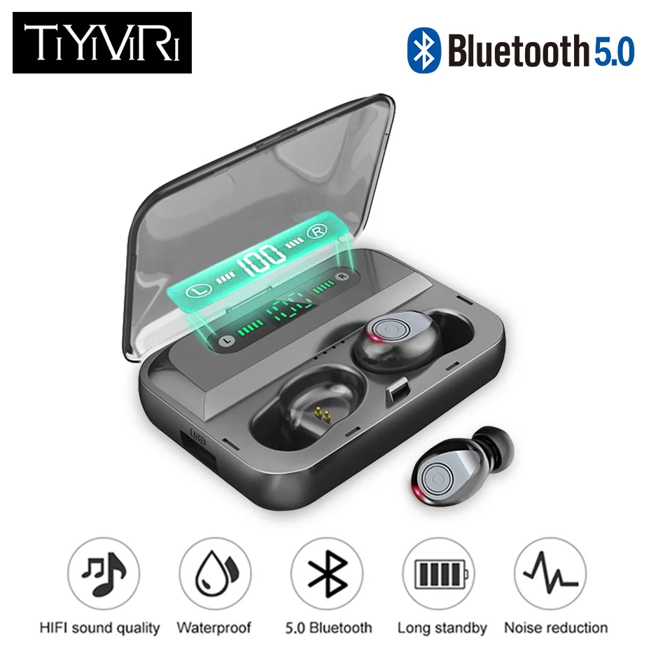 F9 Mini 5,0, беспроводные Bluetooth наушники, затычки для ушей с шумоподавлением, HiFi 5D, стерео, IP7, водонепроницаемый, 2000 мА/ч, чехол для батареи
