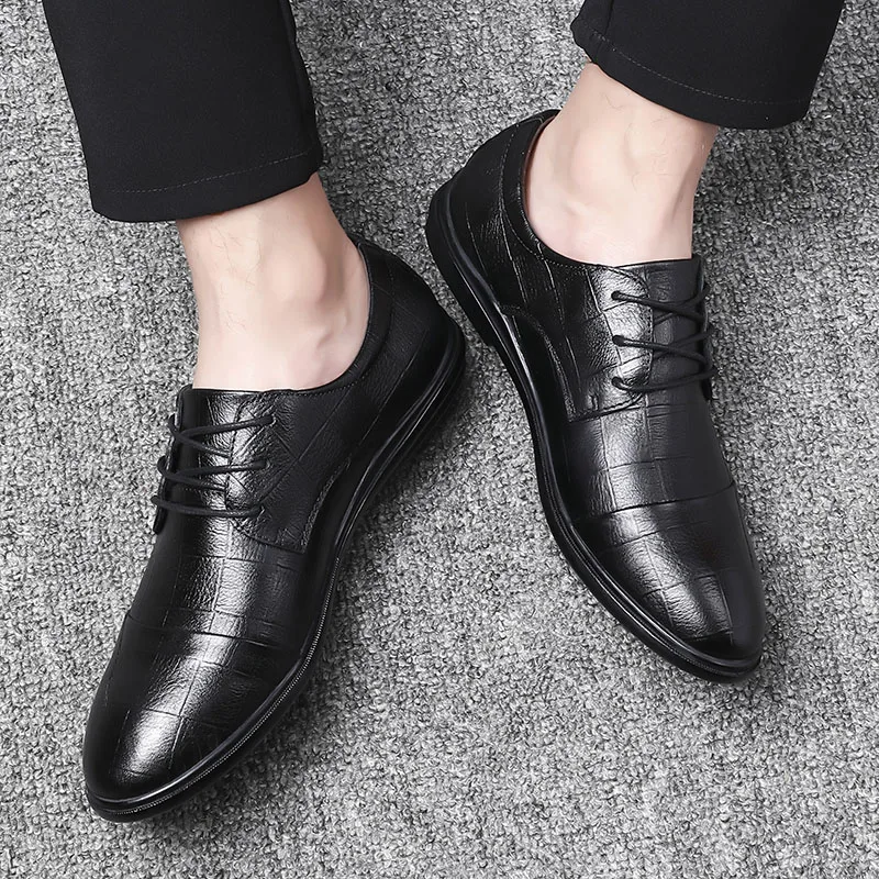 

Plus size 36-47 genuine leather men casual flats waterproof dress oxford man shoes lace up for work male loafers *8007
