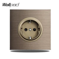 wallpad l6 eu wall socket electrical power outlet schuko brown brushed aluminum panel 86 86mm