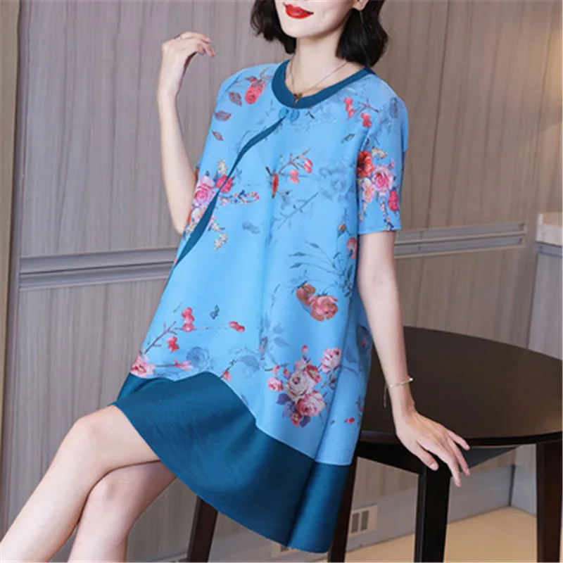 

Платье миаке женское складное летнее, модное и удобное свободное платье для матери толстых мм, платье большого размера 45-75 кг