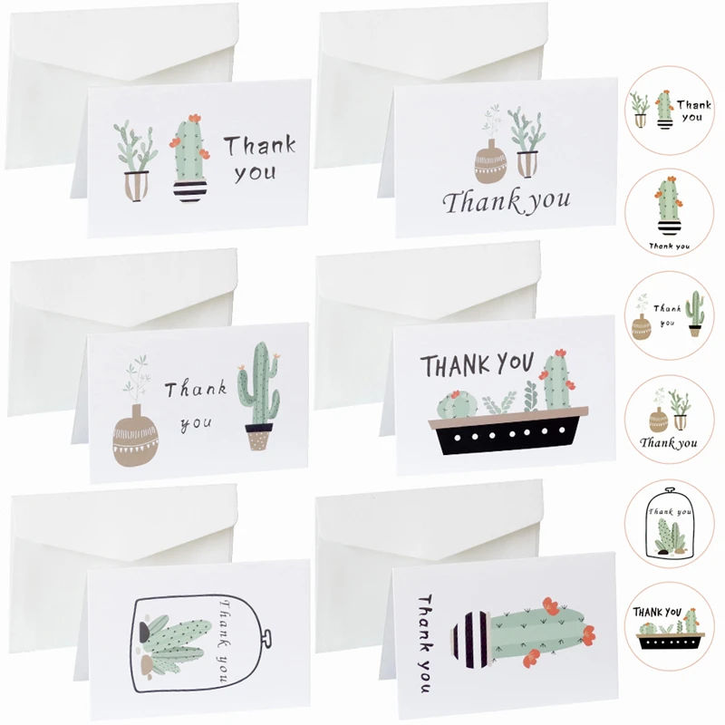 

6sets Creative Cactus Thank you Cards Wedding Party Invitation Greeting Cards Gift Envelope Postcard Letter Stationery Envelope