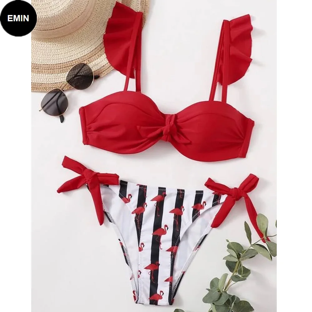 

Summer Sale 2021 Ruffled Tube Top Bikini Women's Suit Brazil Beach Push-Up Swimsuit Swimming Set Bra Cup Fold Design Monopoly