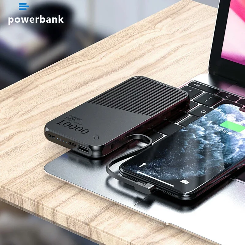 Внешний аккумулятор 10000 мАч Встроенный кабель micro type c внешний для телефонов iPhone Huawei Xiaomi|Внешние