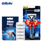 Новинка , Gillette Sensor Excel, бритвенные лезвия для мужчин, бритва для бороды, острое лезвие, Сменная головка с Vector3, безопасная бритва , подарок