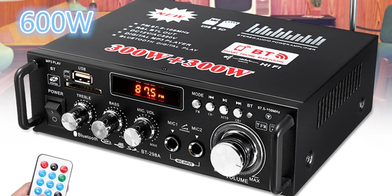 800 Вт HIFI 2CH аудио Мощность усилитель 12/220V дома Театр звук Системы аудио мини усилитель цифровой FM радио USB SD bluetooth W/Дистанционное Управление