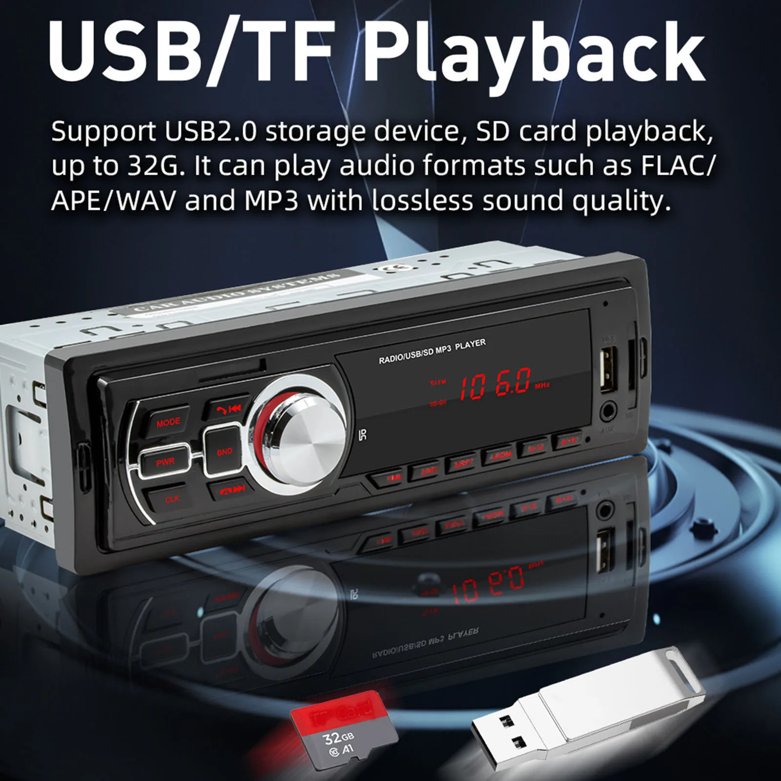 

Multimedia Car Stereo Single Din Hands-Free Calling Wireless Remote Control