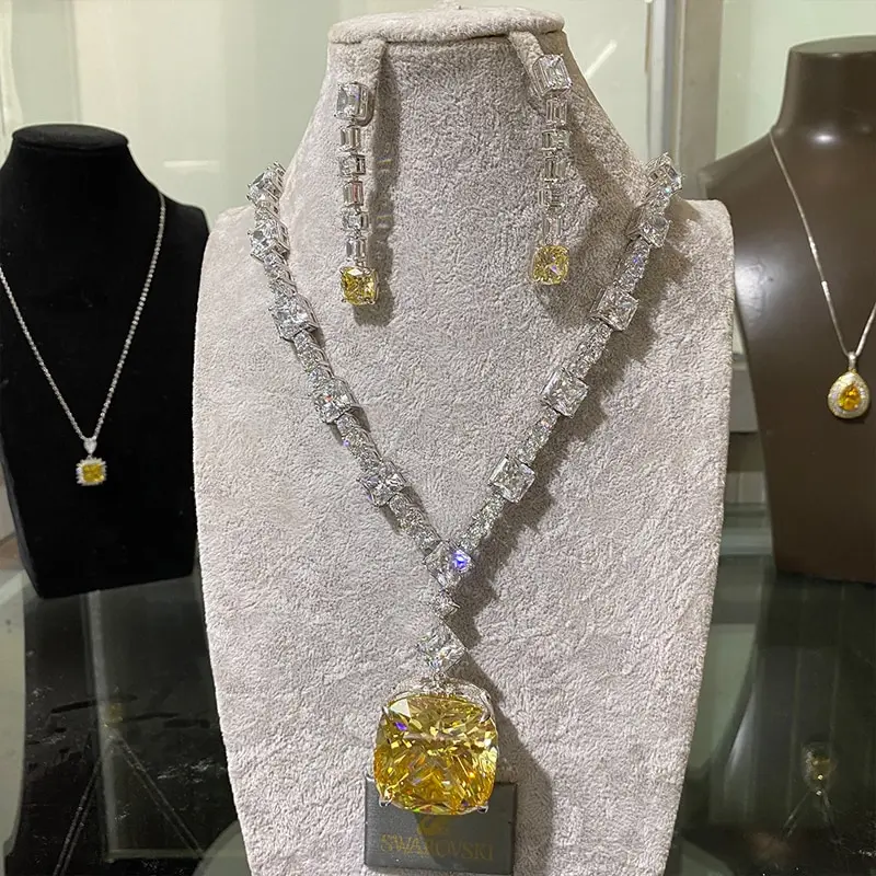 

Jazaz Luxury 925 Sterling Silver Created Moissanite Citrine Gemstone Drop Dangle Women Earrings Sparking Fine Wholesale B1066