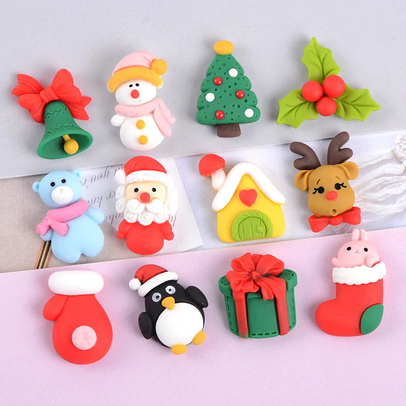 

Christmas Family Party Cupcake Toppers Mini Bell Snowman Deer Gift Box New Year Mobile Phone Cake Baking Decorations Accessories