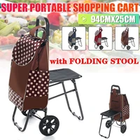 aluminum alloy portable shopping cart trolley with folding stool foldable shopping basket stairs trailer elderly trolley cart