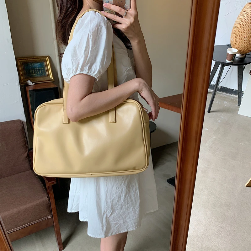 

Large Capacity Ladies Casual Shopping Travel Tote Soft PU Leather Women Shoulder Underarm Bag Simple Solid Color Female Handbags