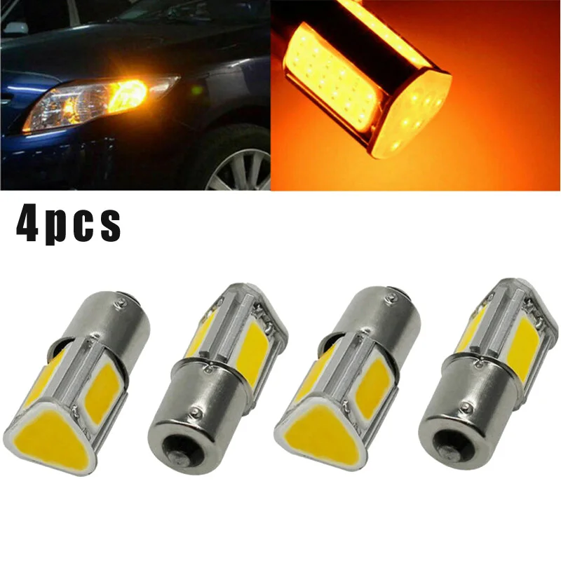 

4Pcs LED Car Turn Signal Light Amber G18 1156 BA15s 4 COB Side Marker Lamp DRL Daytime Running Lights DC 12V