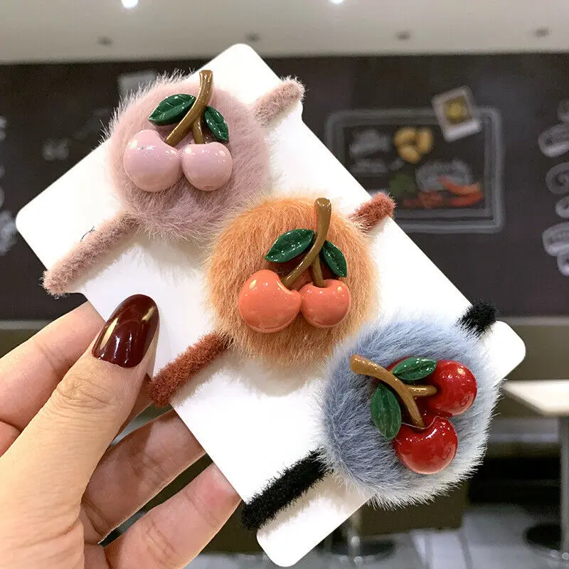 1 шт. новинка 2019 модные резинки для волос с вишенкой и искусственным мехом