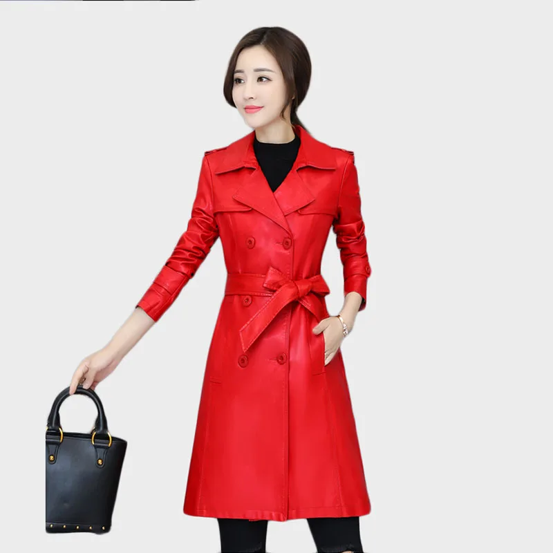 Enlarge Trending Products Black Leather coat Women Leather clothes Top women clothing Autumn / Winter Leather trench coat free shipping