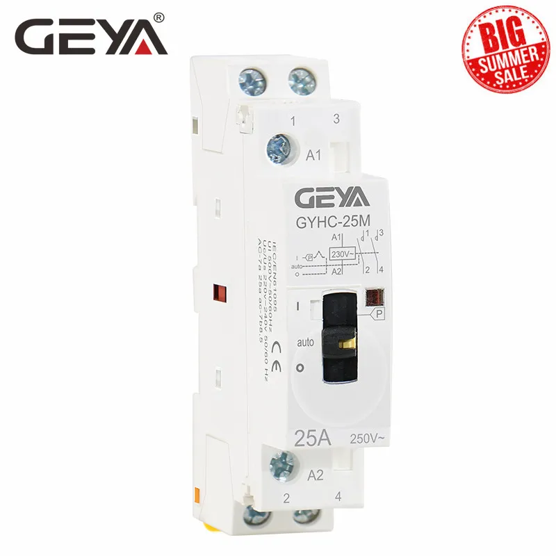 Бесплатная доставка GEYA 2P 16A 20A 25A 2NC 2NO 220V 50/60Hz контактор переменного тока с ручным