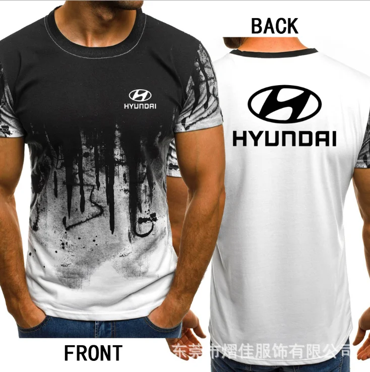 

2020 NEW flag HYUNDAI Print Gradient color T Shirt Men Breathable Mens Short Sleeve Fitness Mens t shirt