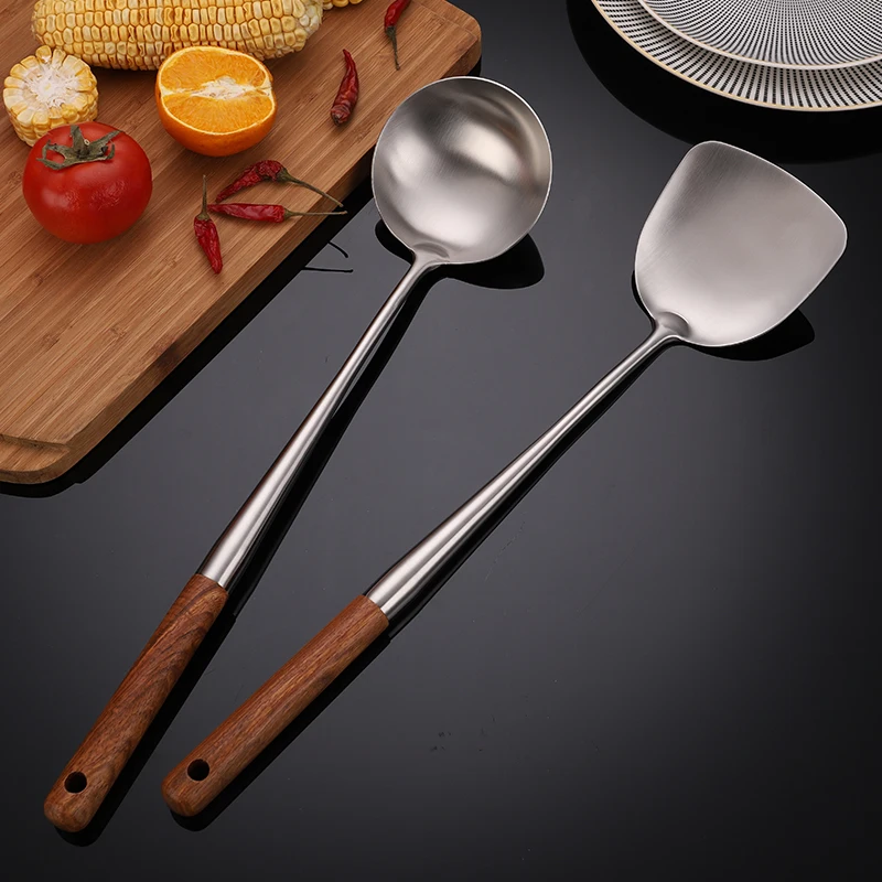 

Stainless Steel Spatula Long Handle Soup Spoon and Strainer Spatula Anti-Scald Kitchen Set
