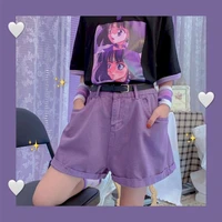 purple high waist denim shorts harajuku women streetwear korean womens clothing bf plus size shorts joggers summer short
