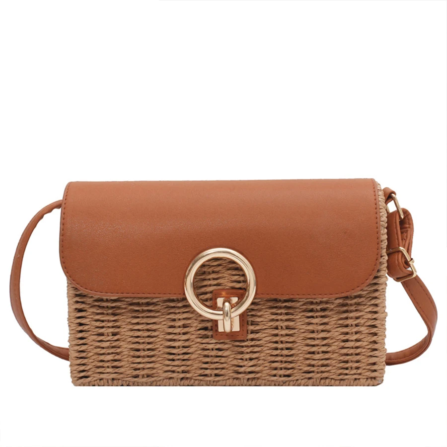 

Summer Rattan Wicker Weave Shoulder Bag 2021 Fashion Straw Beach Women's Bag Small Crossbody Bags Design Women Handbag