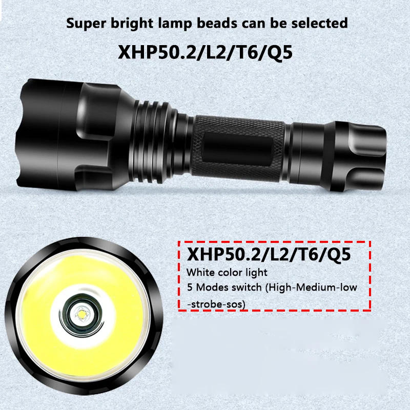 Новый светодиодный фонарик XHP50 C8 5 режимов XM-L2 T6 Q5 мощный фонарь суперъяркий