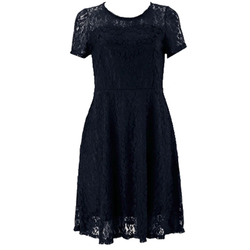 

Summer Sexy Female Hollow Collar Mini Elegant Large Size Pure Color Evening Dress Fashion Casual Lace Dress S-5XL