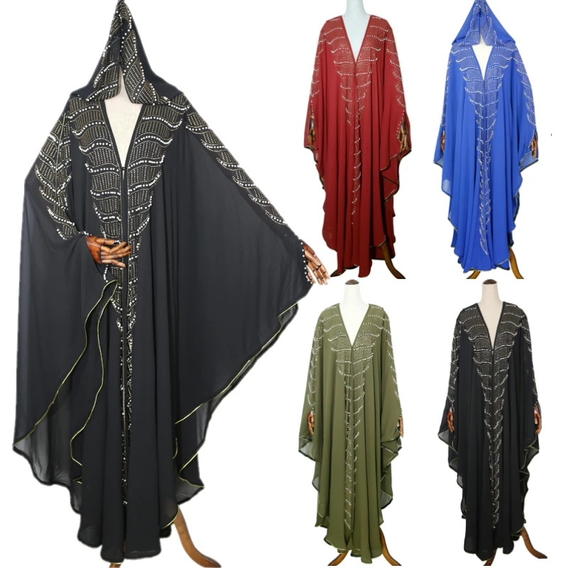 Мусульманское исламское женское платье с рукавами летучая мышь бриллиантами