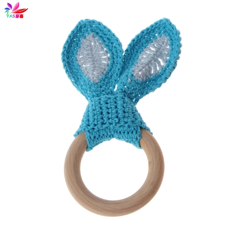 3 Baby Girl Boy Teething Ring Chewable Teether Wooden Natural Bunny Rattle Toy - Цвет: 3