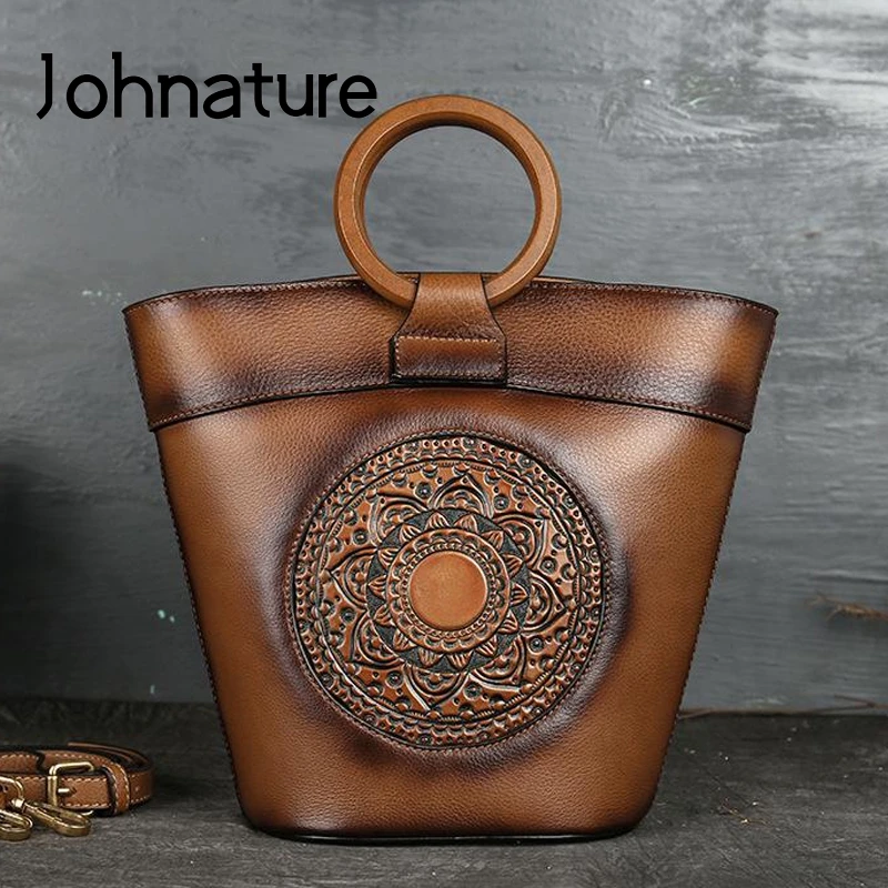 Женская сумка из натуральной кожи Johnature повседневная тоут ручной работы с