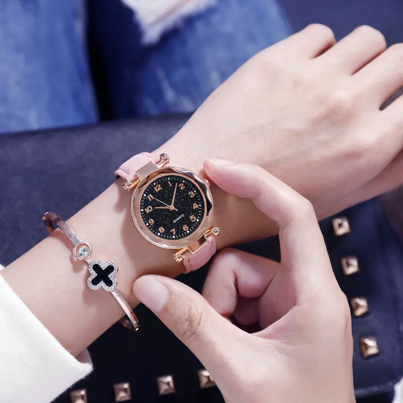 Luxury Womens Bracelets Watches 2019 Best Sell Star Sky Dial Clock Fashion Rose Gold Ladies Quartz Wristwatches relogio feminino | Наручные