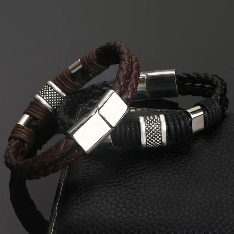 2020 New Unisex Leather Titanium Steel Braided Clasp Bracelet for Men and Women Causal Retro Jewelry | Украшения и аксессуары