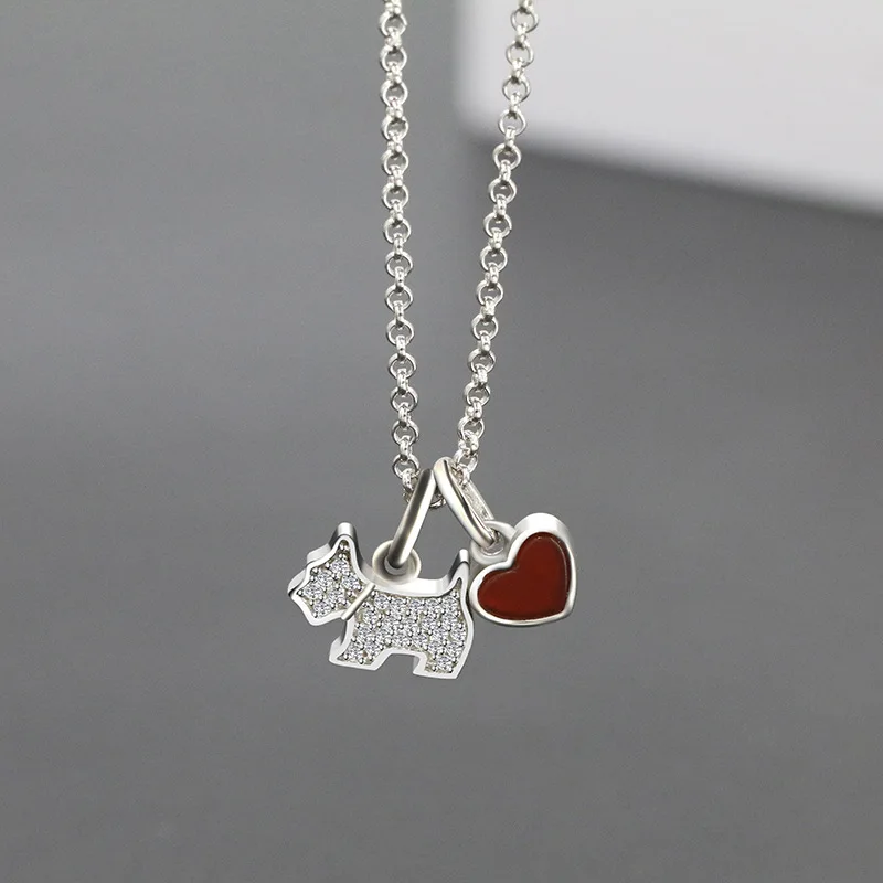 

FUN-BEAUTY S925 Sterling Silver Women's Necklace Fashion All-match Your Cute Dog Pendant Simple Inlaid Zircon Necklace Jewelry