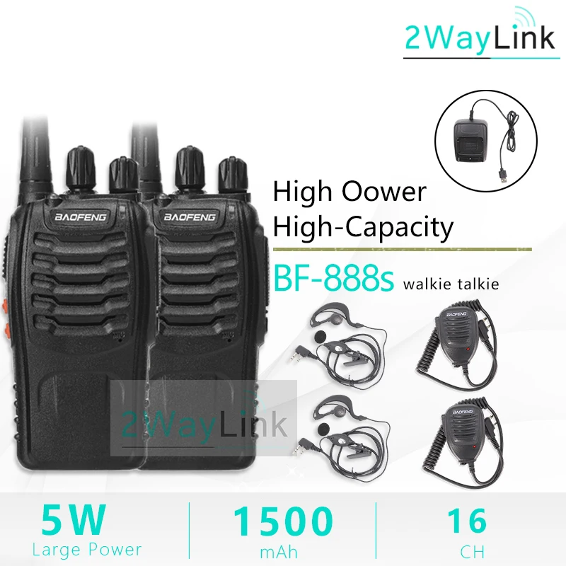 2 шт Baofeng 888S двухстороннее радио с PPT Baofeng 888 Walkies портативное радио Baofeng BF-888S UHF 16CH для качественной связи - Цвет: USB-MIC-Headset