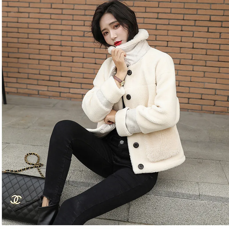 Женская Шуба из овечьей шерсти однотонная короткая шуба зима 2019|Куртки