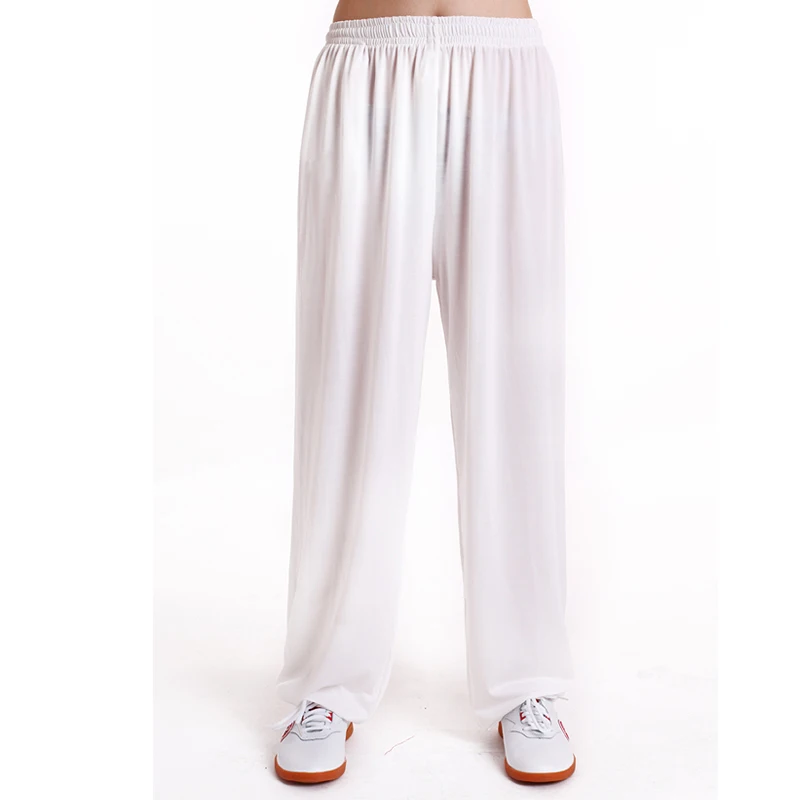 White Zooboo Ice silk боевые искусства Тай Чи штаны для йоги штаны для акробатики кунг-фу укороченные штаны для фитнеса танцевальные штаны для бега для мужчин и женщин - Цвет: White