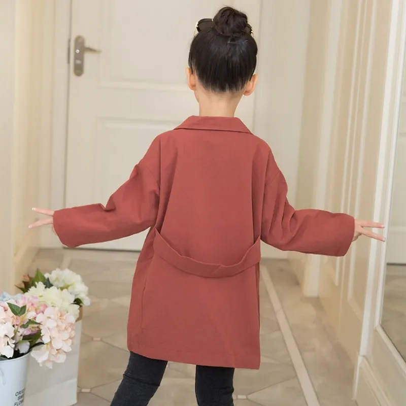 Осенний тренчкот для девочек детская ветровка однотонная одежда детские пальто