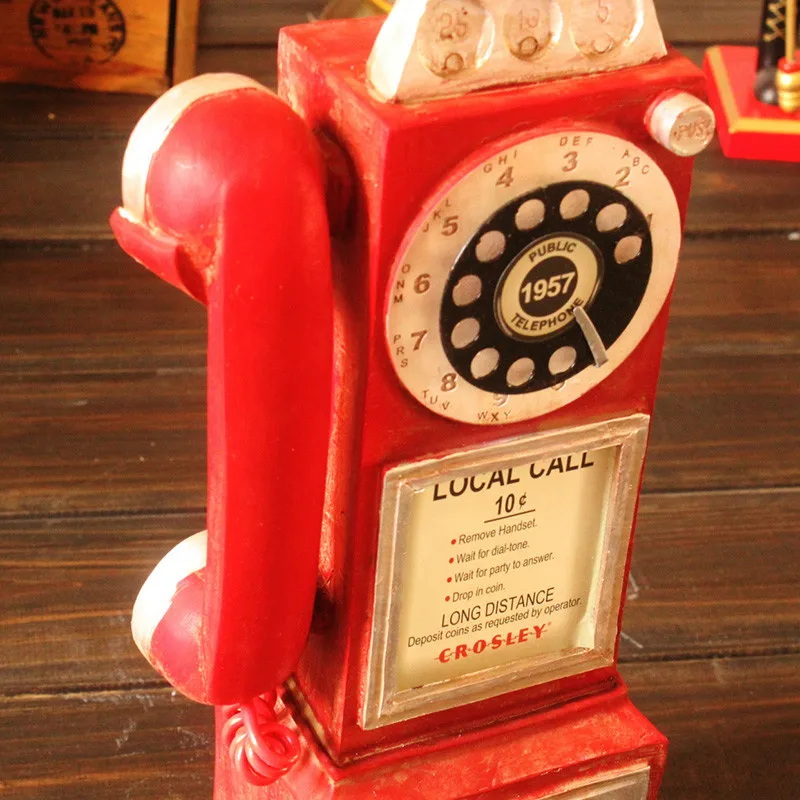 

Vintage Rotate Classic Look Dial Pay Phone Model Resin Retro Booth Telephone Figurine Home Decoration Ornament Crafts Accessory