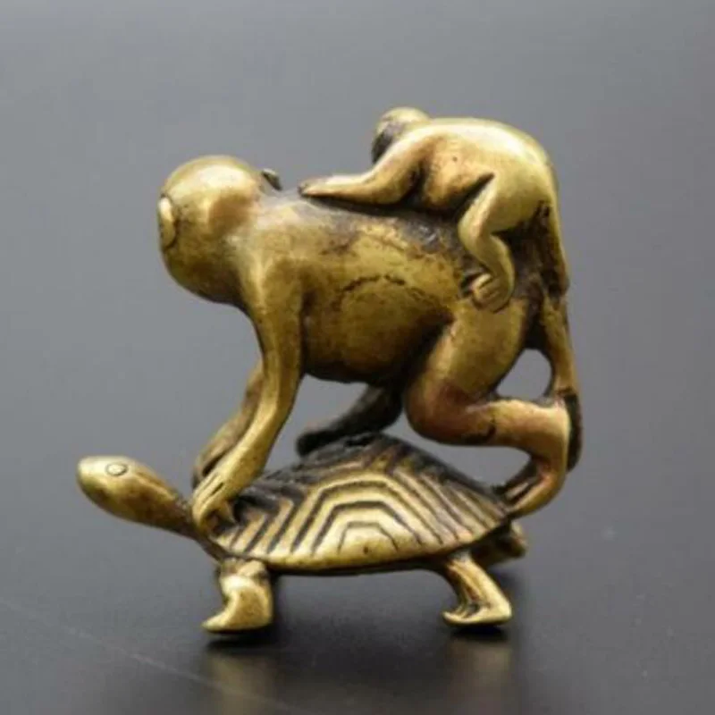 Китайская латунная черепаха на спине маленькое украшение статуи обезьяны для