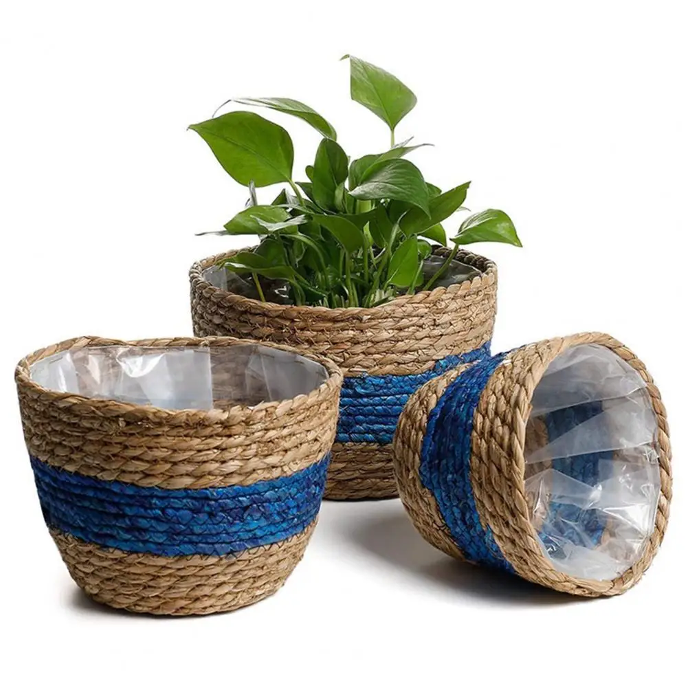 

Flower Pot Natural Color Sturdy Straw Woven Storage Organizer for Indoor