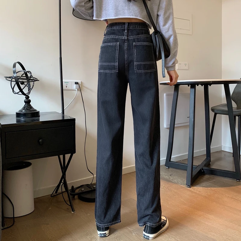 

2021 Spring New Black Jeans Women's INS Western Style Curling Wide-Leg Pants Korean Style Internet Celebrity Mop Pants Trousers